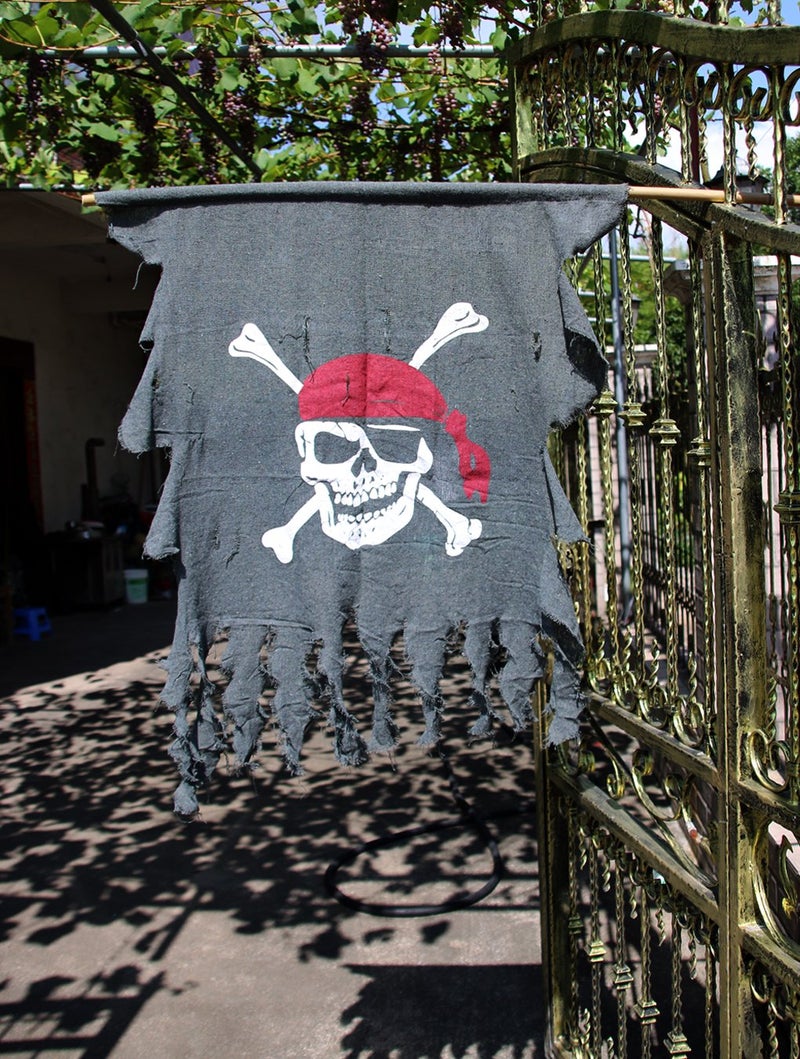 LANGXUN 2pcs Large Size 3ft x 2.5ft Retro and Weathered linen Pirate Flag for Halloween Decorations, Pirate Party, Kids Room DÃ©cor (Black-1pcs) - Image 4